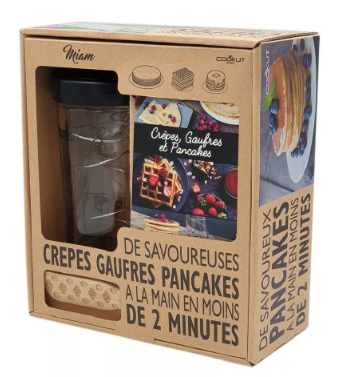 COOKUT - Coffret MIAM shaker à crêpes, pancakes, gaufres et tartineur + livre de recettes